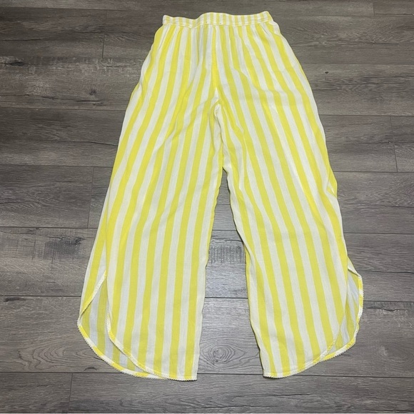 Abercrombie & Fitch Wide Leg Beach Pants Yellow White Stripe Split Leg Sz XS NWT - Picture 8 of 9